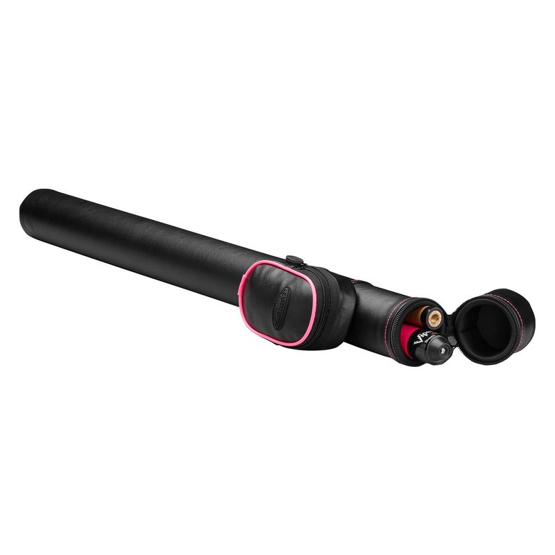 Casemaster Q-Vault Supreme Billiard/Pool Cue Hard Case, Holds 1 Complete 2-Piece Cue (1 Butt/1 Shaft), Black with Pink Trim - Image 1
